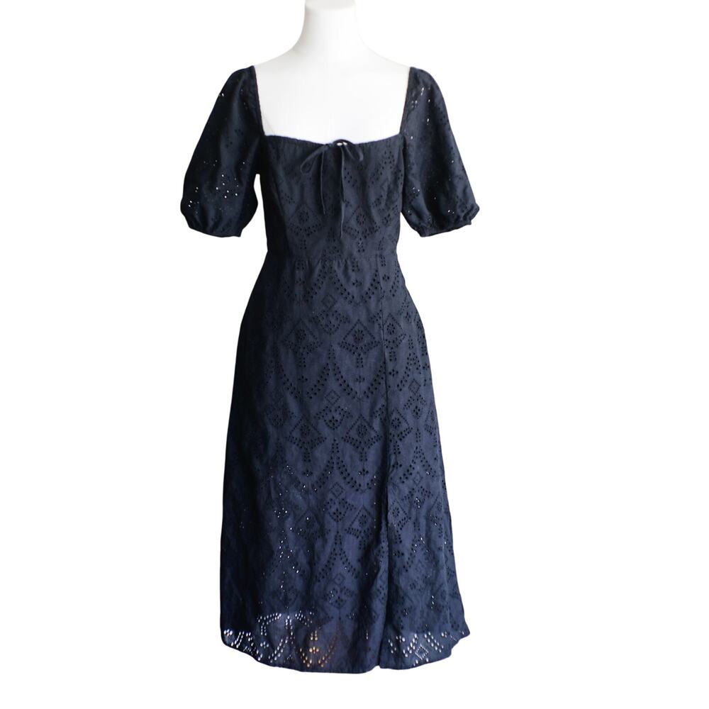 Sanctuary Black puff sleeve eyelet cotton midi dress size 2